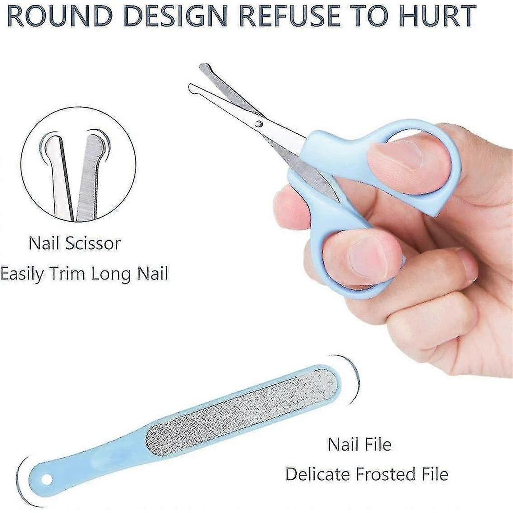 Baby Manicure, 5pcs Baby Nail Care Set, Baby And Toddler Nail Care Kit, Nail Clippers, Scissors, File, Pliers And Ear Pick (blue)