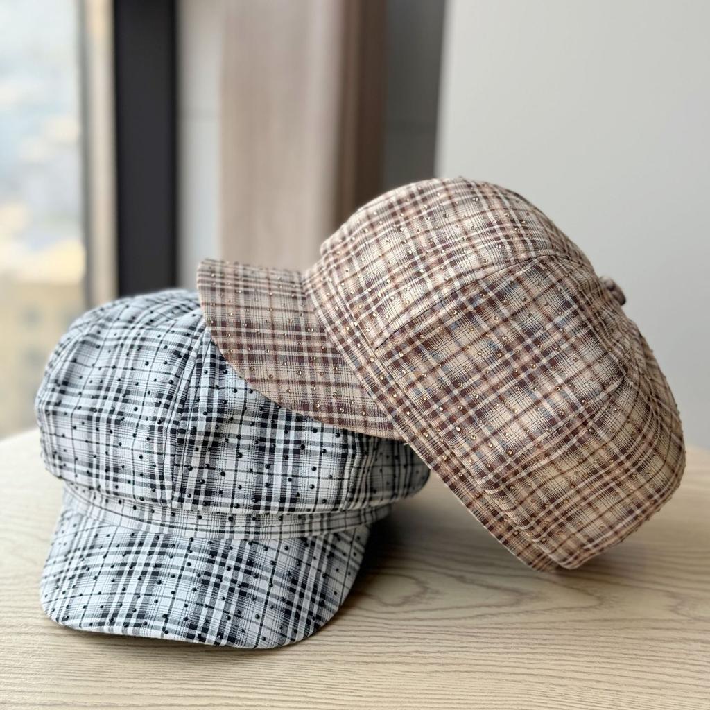 New Octagonal Hat Retro British Plaid Plaid Beret Spring and Autumn Face Showing Painter Newsboy Hat Peaked Hat Trendy