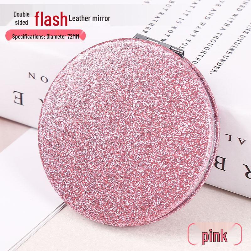 White PU Leather Folding Pocket Mirror - Creative Portable DIY Metal Student Mirror