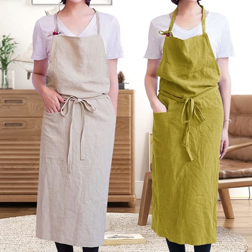 Soukengen Apron with Front Tie, Neck Strap, Pockets, Covers Your Bottom, Unisex, Simple Design, Stylish, Gardening, Kitchen, Cafe, Nursery, Florist, R