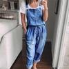 Tuta in Denim Casual Colori Puri da Donna Tuta Lunga Larga Salopette Jeans per Donne Tuta con Vita a Coulisse