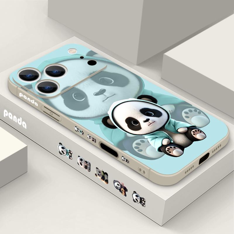 Blauer Mantel Panda Muster Lanyard Hülle Für iPhone 17 Pro Max Weiche Silikonhülle Für iPhone 16 Pro Max Funda iPhone 15 14 13 12 11 16E Air