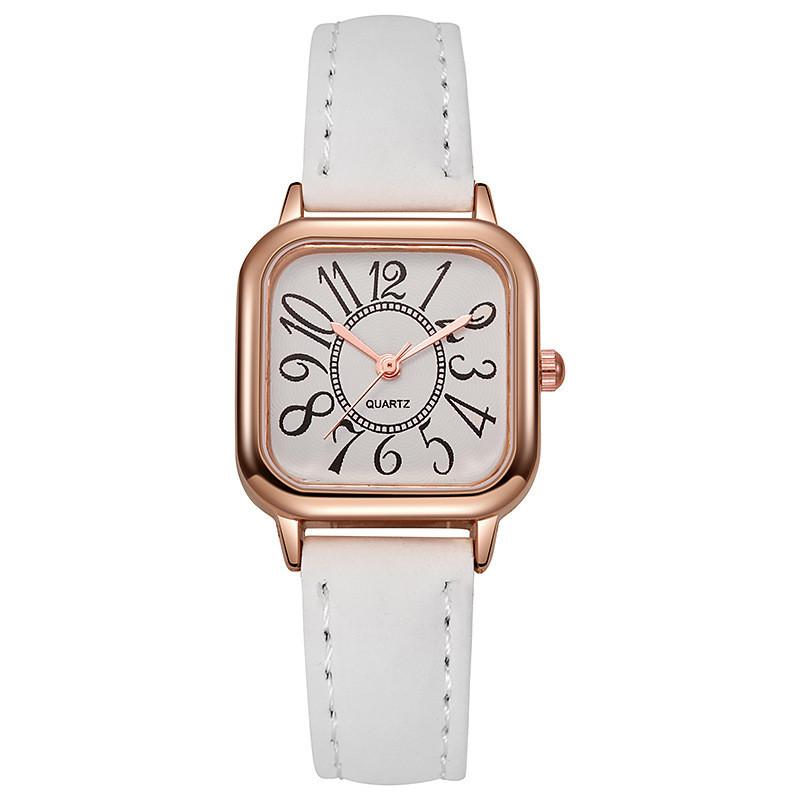 Vintage Digital Quartz Watch For Women With Rectangular Dial And Faux Leather Band белый