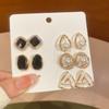 Silver Needle Diamond Drip Oil Pearl Stud Earrings Set Retro Fashion Temperament Niche Earrings Light Luxury Premium Earrings Women