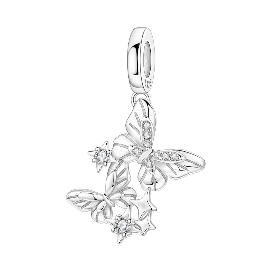 PANPOKI 925 Silver Iris Flower Pendant Charm Bracelet Jewelry DIY Trendy Gift for Women Party Beads