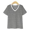 Summer Casual Striped T Shirt Pinstripe T-Shirt V-Neck T-Shirt Classic-Fit Short Sleeve T-Shirt for Female Women's Commuter Fashion T-Shirt