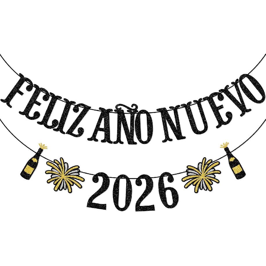 Feliz Ano Nuevo 2026 Banner, Spanish Happy New Years 2026 Decor, New Years Eve Party Supplies 2026, 2026 New Year Decorations, Glitter New Years Eve
