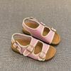 Sheepskin Edition~Retro One Word Buckle Externally Wearing Boken Shoes Summer Fashion Round Head Thick Bottom Beach Sandals