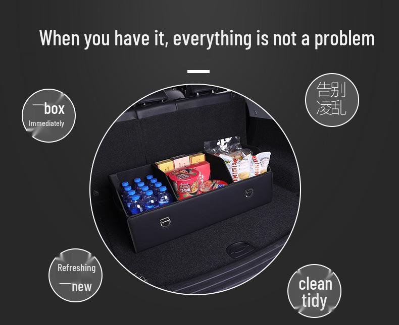 Car Leather Interior Organizer: Large Capacity Folding Trunk Storage Box