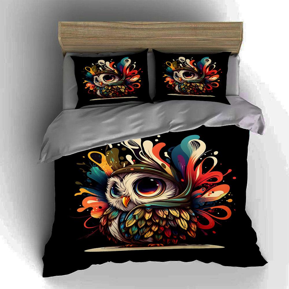 Colorful Owl Artwork Bedding Duvet Cover Sets Duvet Covers Pillowcases Gifts (1 * Duvet Cover 2 * Pillowcases, Without Duvet Insert)