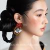 Retro Chinese Style Bridal Earrings with Transparent Resin Flower & Goldfish Design – Elegant Wedding Accessories for Women
