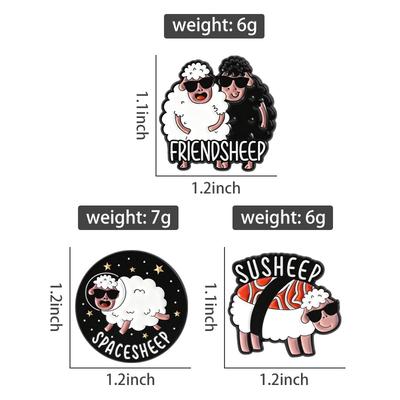 Sheep Puns Enamel Pins Fun Spaceship Friendship Sushi Brooches Lapel Badges Cartoon Animal Jewelry Gift for Friends