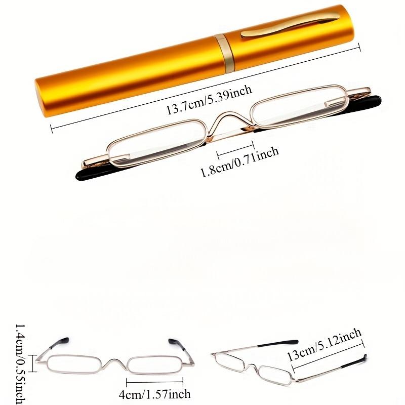 2pcs Slim Pen Reading Glasses with Golden Accents  Includes Hard Clip Case Portable & Stylish Presbyopic Eyewear for Men & Women