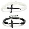 Black White Cross Braided Bracelet, Adjustable Zinc Alloy Handmade Rope for Couples Best Friends, Punk Style Friendship Wristband