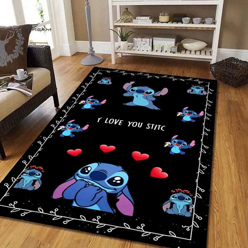 1pc Cute Stitch Pattern Area Rug Soft Flannel Floor Mat for Living Room,Office,Bedroom and Carpet,Sofa Coffee Table Floor Mat