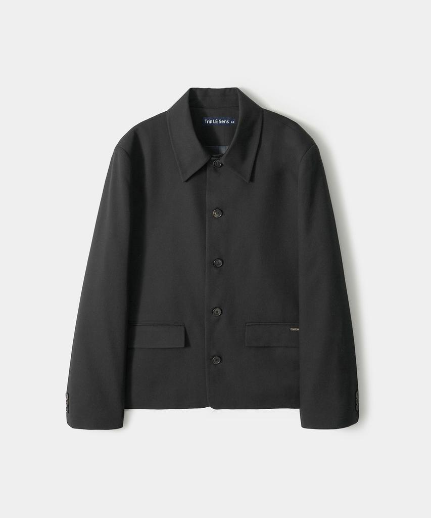 Trip Le Sens Custom Collar Hidden Snap Crop Blazer_Black