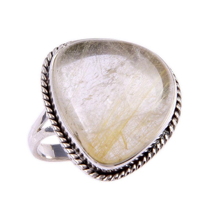 Natural Golden Rutile Gemstone Handmade 925 Solid Silver Jewelry Ring S.9 J7C76