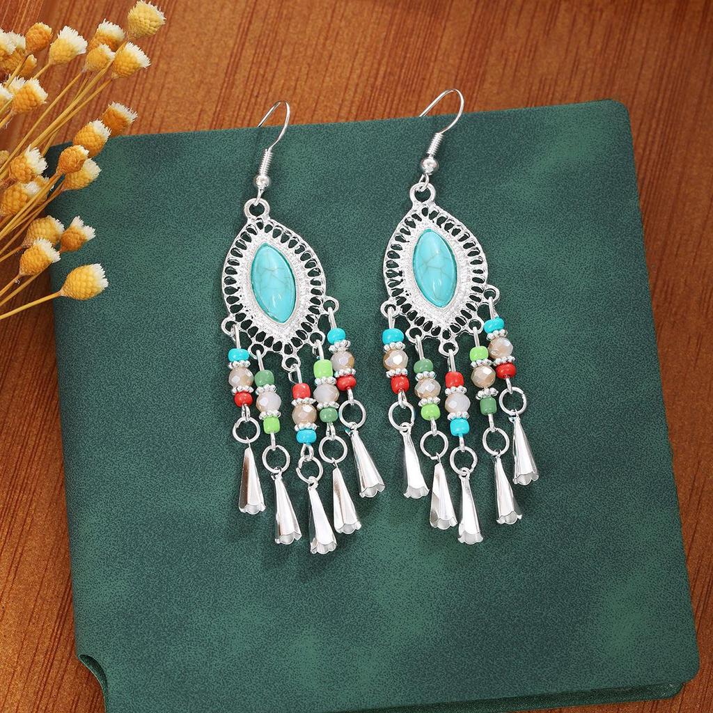Bohemian Geometric Water Drop Tassel Earrings for Women