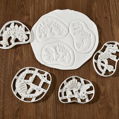4pcs/set Dinosaur Cookie Cutter Mold Biscuit Embossing Mould Sugarcraft Dessert Baking Tools Jungle Birthday Party Cake Decoration
