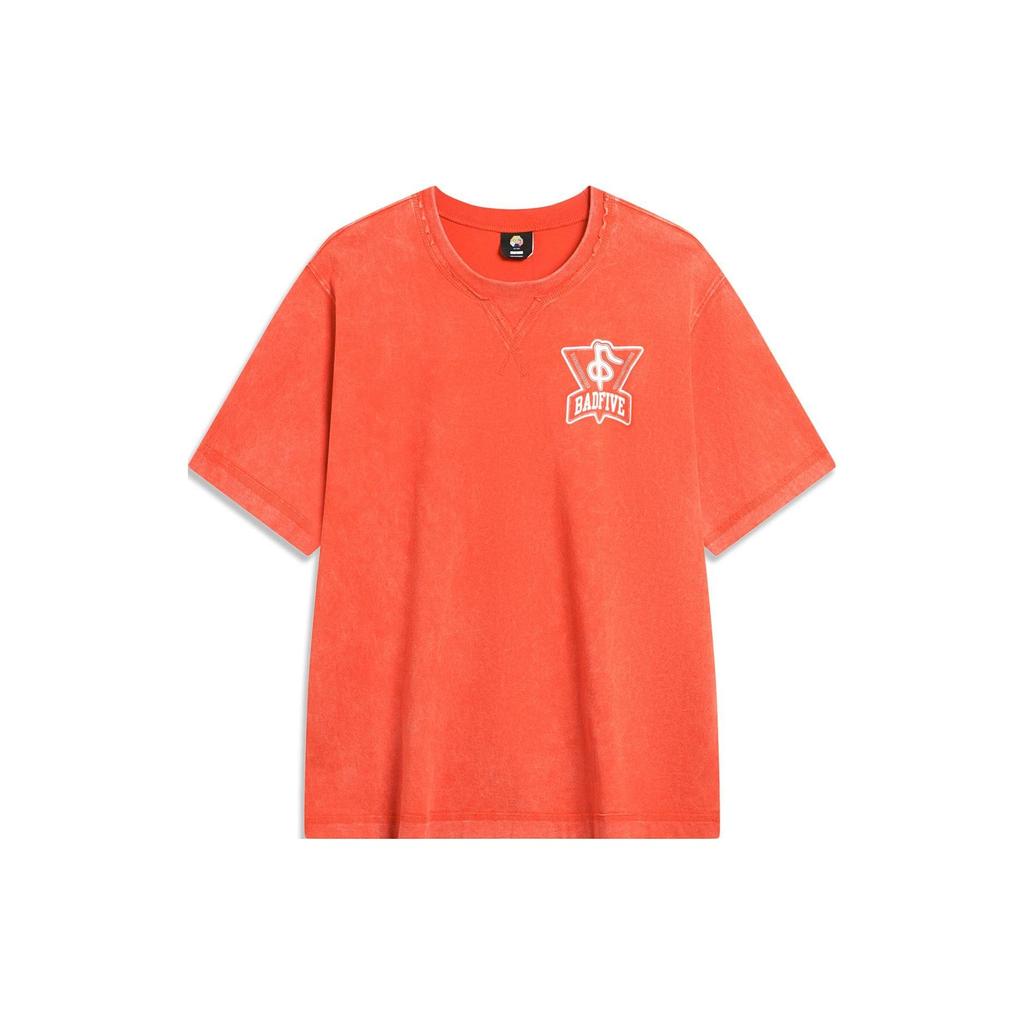Li Ning T Shirts Unisex Phoenix Orange Crew Neck Moderate Straight Fit AHST767-3