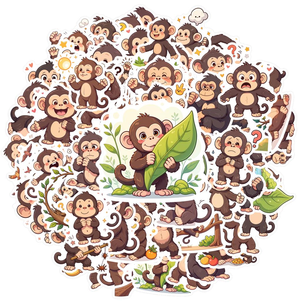 35-100pcs Cartoon Monkey Stickers Cute Jungle Animal Orangutan Stationery Stickers For Laptop Notebook Laptop Graffiti Decals