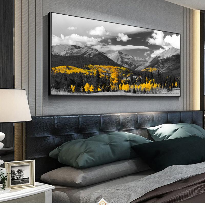 Black and White Landscape Posters and Prints Golden Yellow Trees Color Pop Mountain Canvas Painting Wall Picture for Living Room