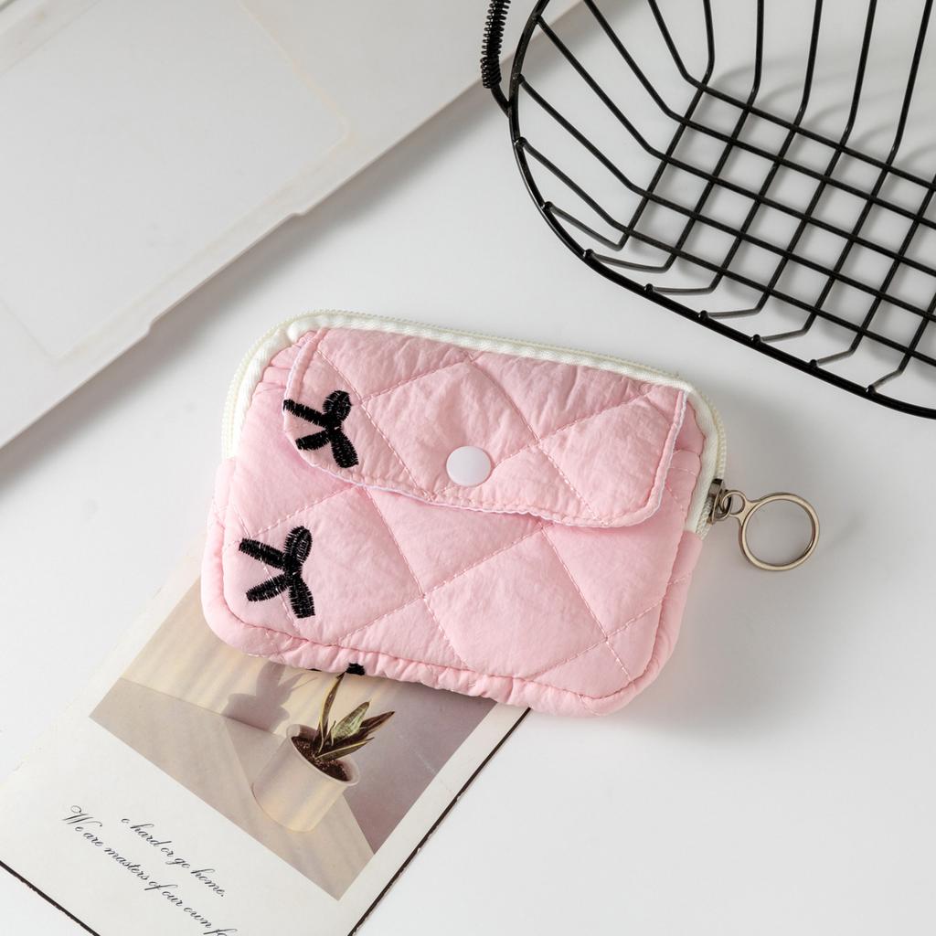 Bow Mini Zipper Credit Card Holder Organizer Wallet Earphones Keys Cards Small Portable Zip Pocket with Keyring for Women Men