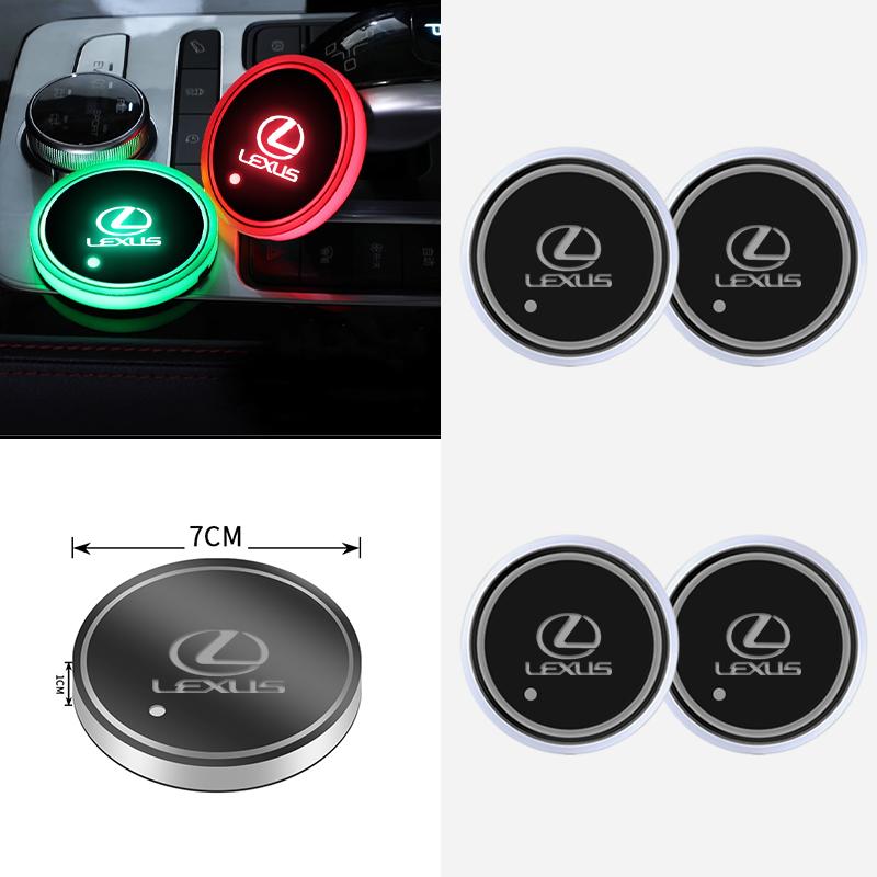 1/2pc Car Luminous Water Coaster Car Colorful Atmosphere Light Non-slip Mat For Lexus RX330 IS250 ES300h UX GX470 LX570 LS430