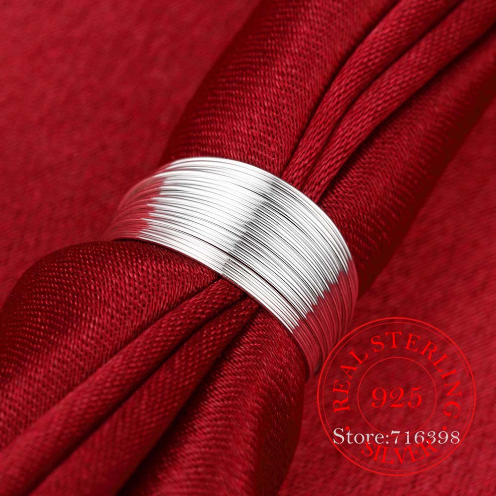 2020 100% 925 Sterling Silver Open Ring INS Minimalist Multi-layer Weaving Lines Finger Ring For Women Statement Adjustable Ring