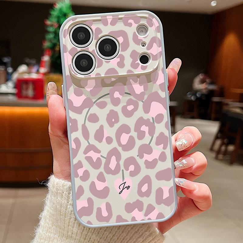 Case For iPhone 17 Pro Max Pink Leopard Print Magnetic For Magsafe Hybrid Slim Matte Cover For iPhone 16 15 14 13 Pro Max