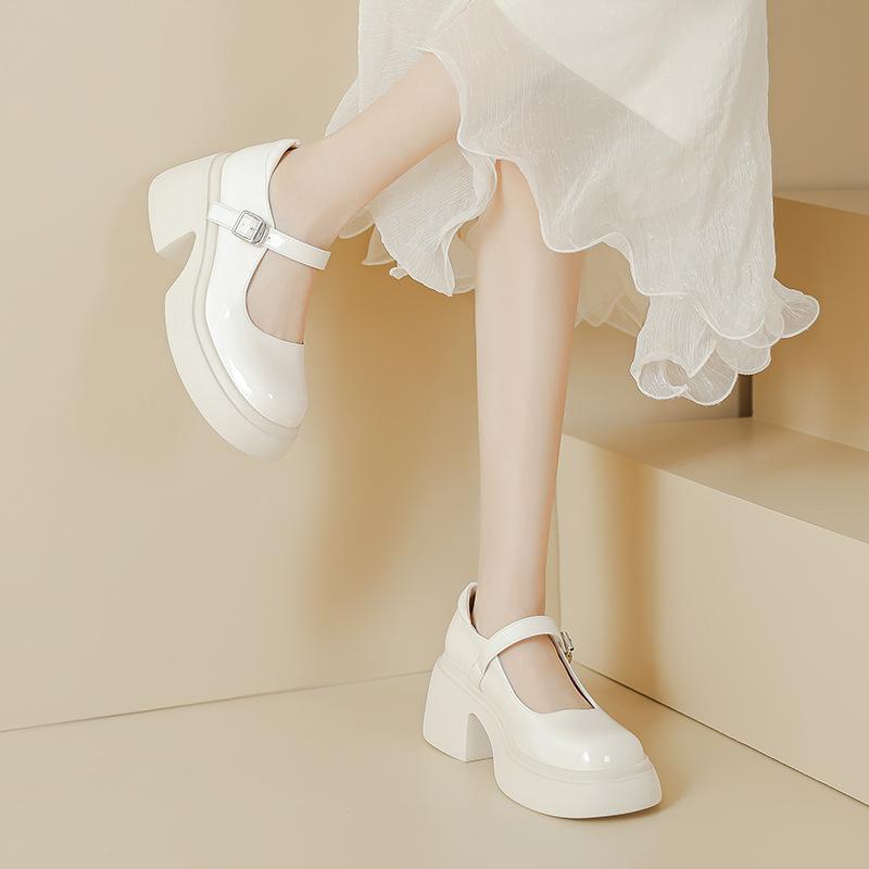 Mary Jane Shoes Women's Platform 2025 New One-word Buckle Strap Small Leather Shoes High Heels College Style Jk Uniform Single Shoes Women