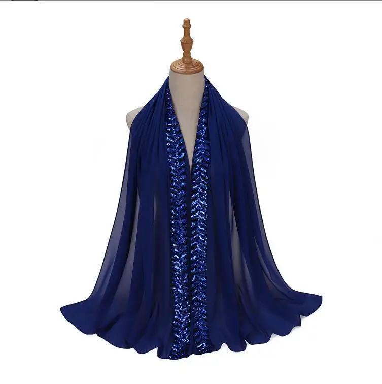High Quality Pearls Chiffon Scarf Muslim Women Sequins Hijab Headwrap Arab Plain Turban Shawls Hair Accessories 175*70cm