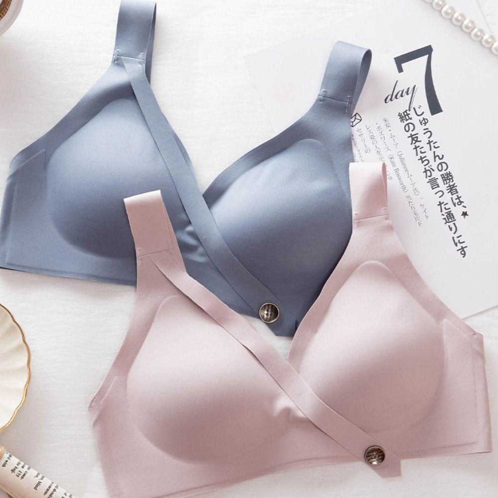 Solid Color Seamless Button Bra Close-fitting Deep V Bra Simple Push Up Bra Women  Girl