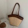 Women Straw Woven Tote Bag Fashion Woven Handbag Large Capacity Handwoven Shoulder Bag Patchwork Vintage for Shopping Commuting