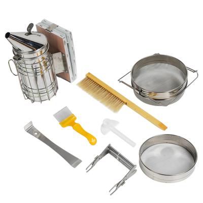 Imker Starter-Set Bienenbürste Schaber Rähmchenzange Bienenstock Räucheraxt Doppeltes Sieb Wasserspender