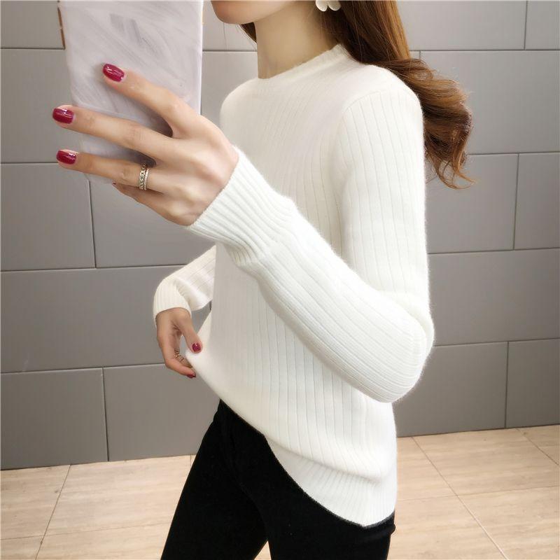 Women Elegant Thicken Velvet Lined Sweater Winter Warm Sueter Fleece Knitted Pullover Slim Round Neck Knitwear