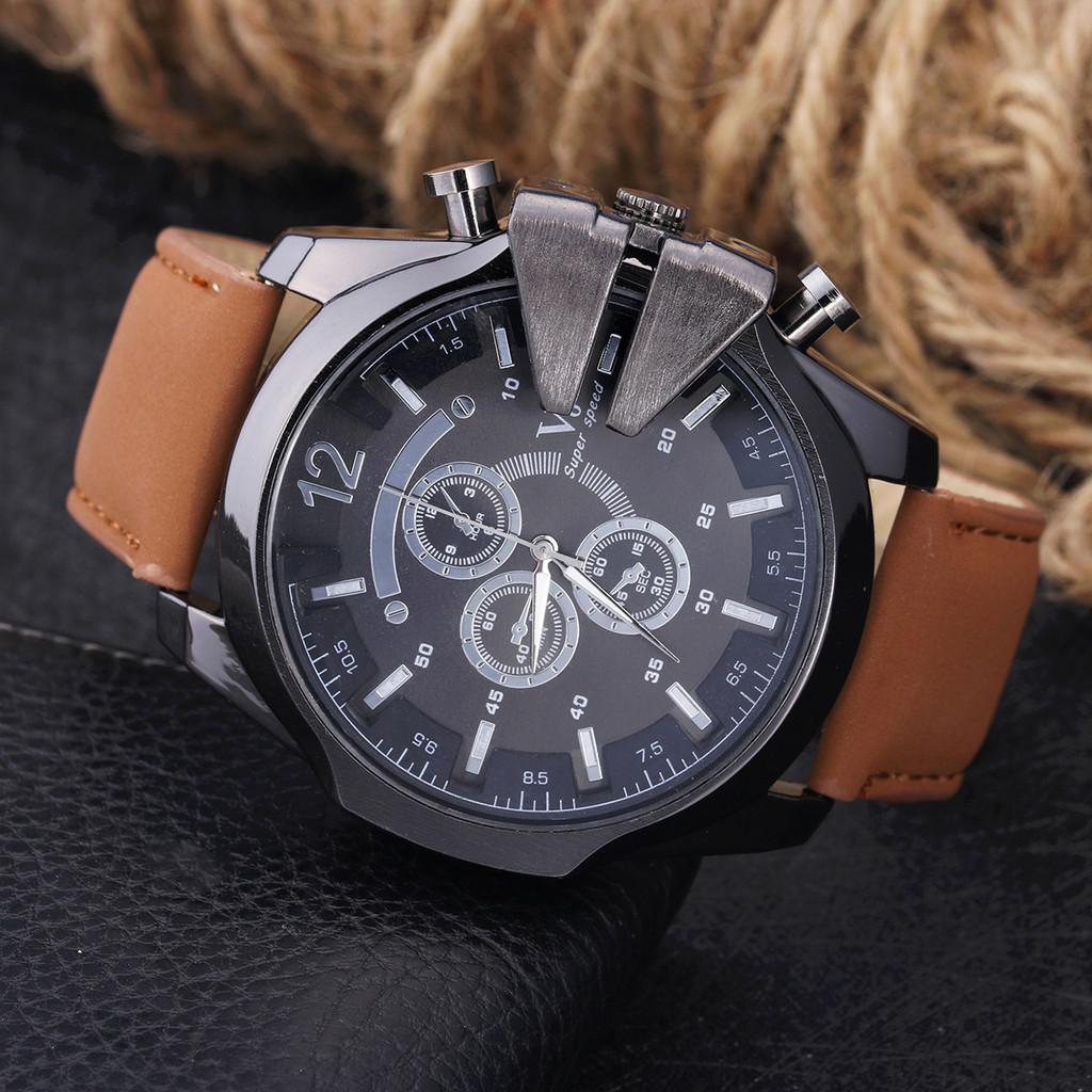 Casual Mens Quartz Watch With Leather Strap And Three Hand Dial For Everyday Wear Brown Black