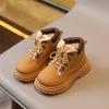 Kids' Fleece-Lined Martin Boots: Boys' and Girls' Autumn/Winter British-Style Yellow Cotton Boots
