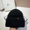 Russian Winter Warm Rabbit Hair Knitted Hat Celebrity Light Luxury Small Diamond Double Fold Wool Hat Women'S Outdoor Windproof