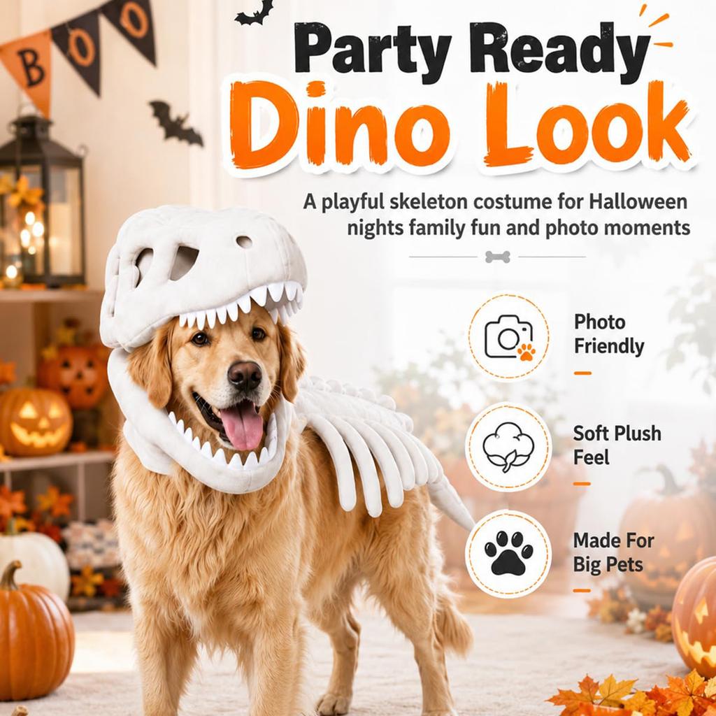 Scheletro di Dinosauro al Buio per Costume di Halloween per Adulti