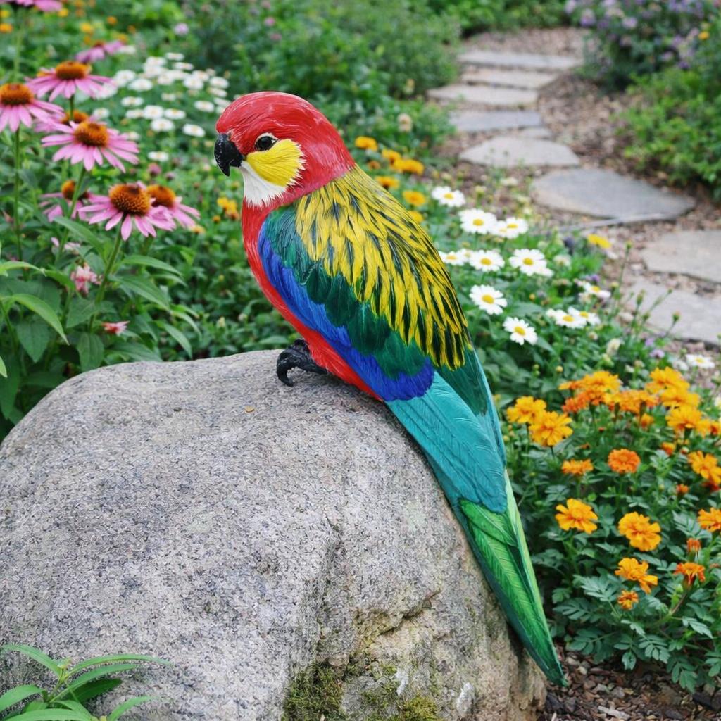 Animal Model Feather Simulation Parrot Statue Colorful Handmade Macaw Statue Not Fade Realistic Birds Model Decoration Yard