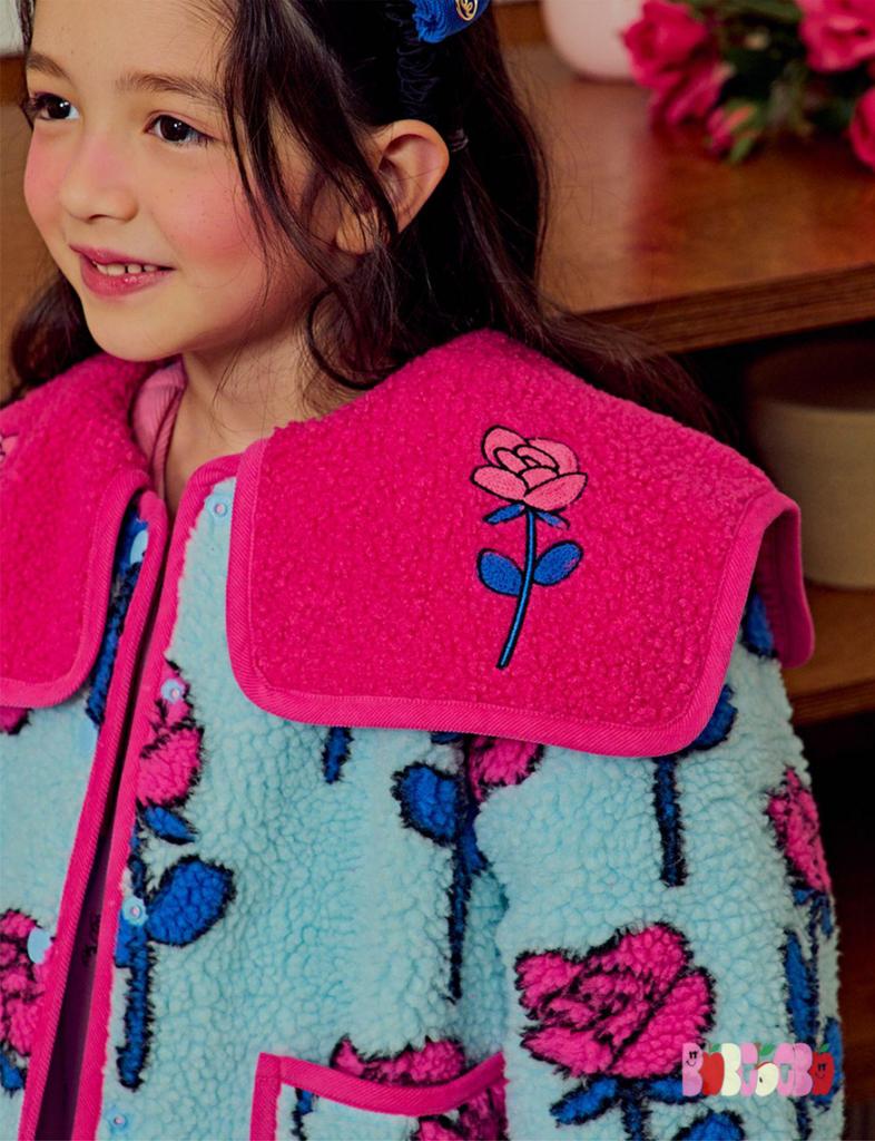 In Stock! BE23 Girls' Lamb Wool Reversible Set - Cozy Rose Flower Jacket for Autumn and Winter