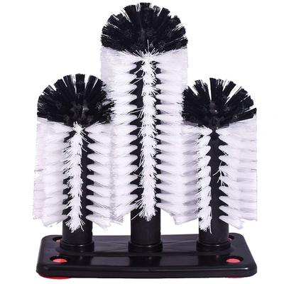 Water Bottle Cleaning Brush Glass Cup Washer With Suction Base 3 Head Bristle Brush For Beer Cup