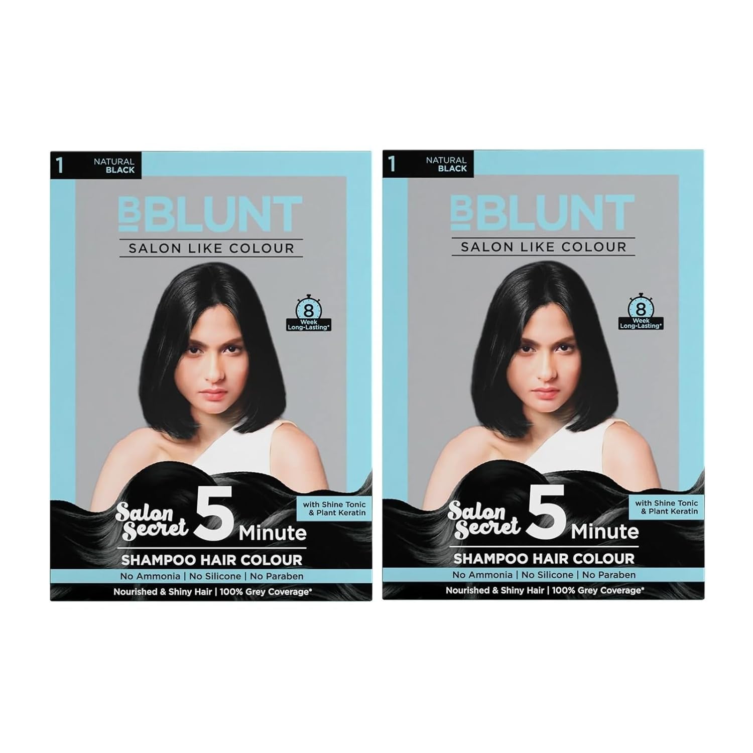 

Bblunt Natural Black 5 Minute Shampoo Hair Color, 20 ml X 5 Sachets Pack of 2, Quick Gray Coverage And Shine At Home
