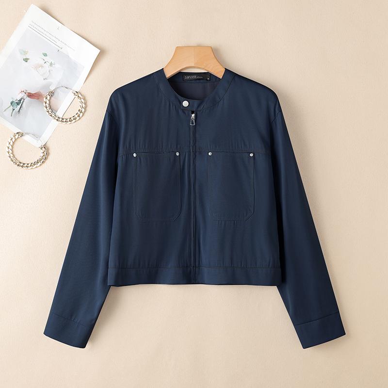 

ZANZEA Women Stand Collar Casual Long Sleeve Zipper Blouse 2XL темно-синього кольору