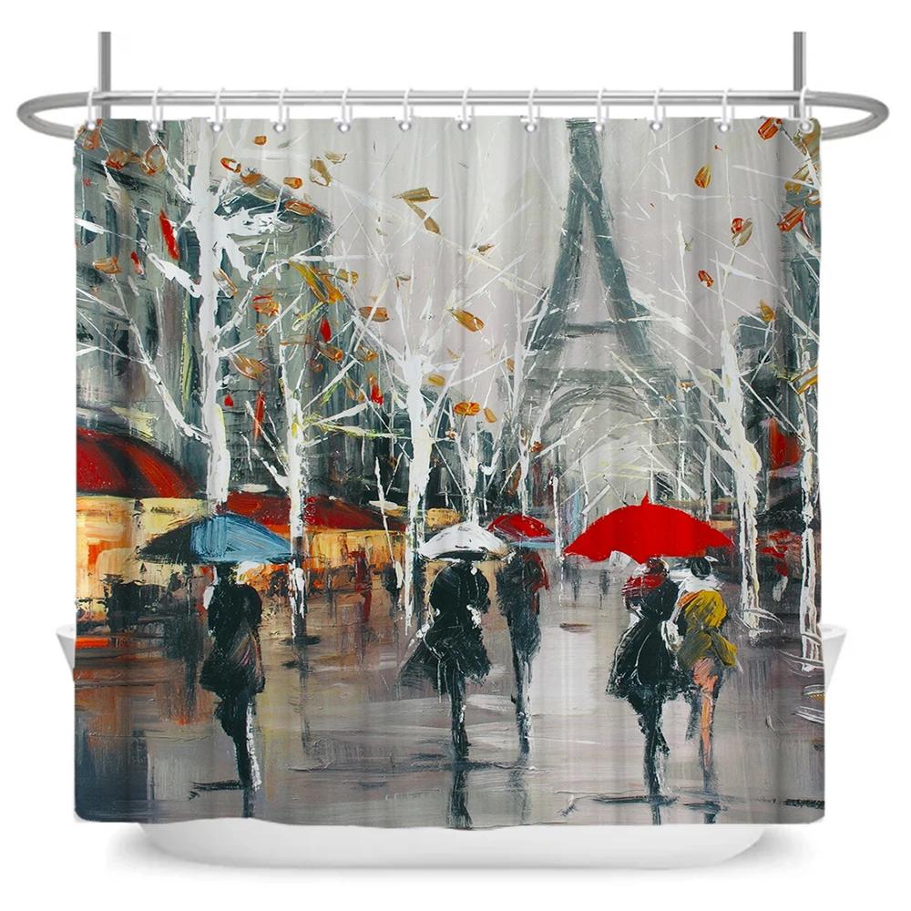 

Retro Paris Tower And Flowers Shower Curtain Print Modern Nordic Minimalist Polyster Home Decor Bathroom Curtain With Hooks W60H190(CM)-1 Pcs