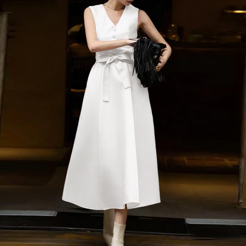 ZANZEA Women Summer V-Neck Sleeveless Casual Satin Dress S белый