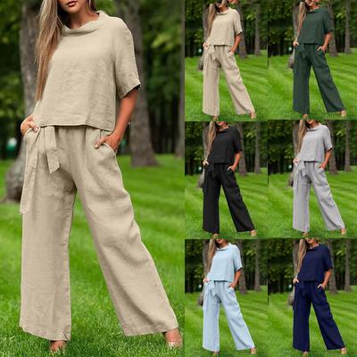 Summer Must-Have: Women's Fashionable Short-Sleeved Round Neck Two-Piece Suit, Available In Large Sizes for Effortless Casual Look