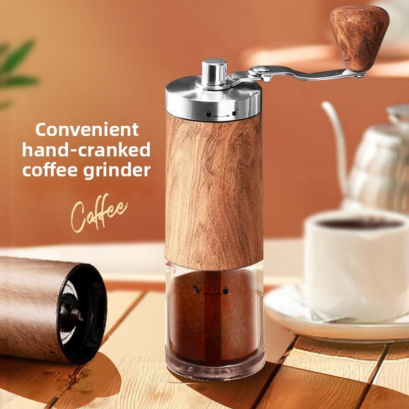 Hand Crank Portable Coffee Grinder Grinder Stainless Steel Hand Grinder Appliance Small Household External Adjustment Wood Grain
