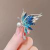 Fashionable Crystal Butterfly Pin with Gradient Colors Rhinestones Pearls Lapel Pin Accessory Breastpin for Social Event